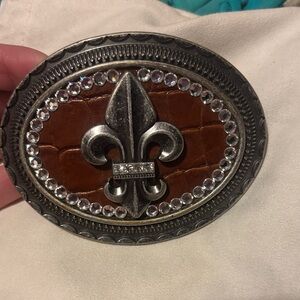 Silver and Brown Fleur-de-Lis Belt Buckle
